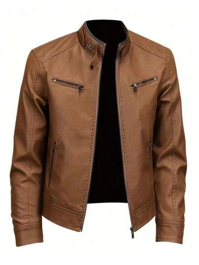 Brown Leather Biker Jacket
