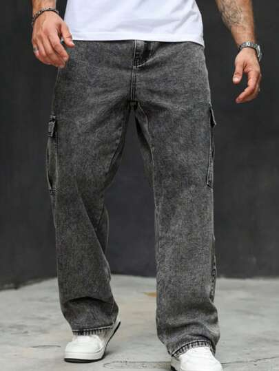 Washed Black Cargo Jeans