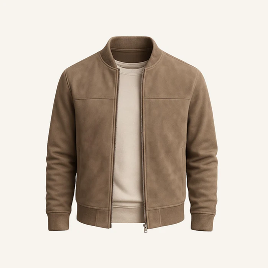 Camel Suede Bomber Jacket