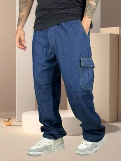 Dark Blue Relaxed Fit Cargo Jeans