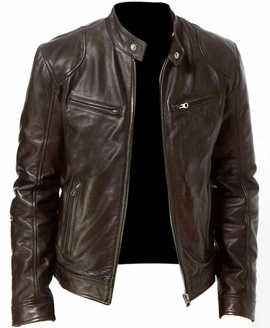Dark Brown Leather Biker Jacket